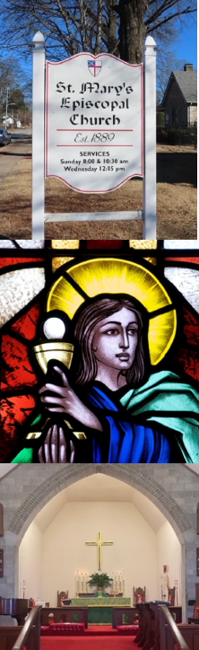 Stained glass window with St. Mary